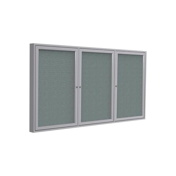 Ghent Enclosed Bulletin Board - 3 Door - Gray Fabric w/Silver Frame - 48" x 72" PA34872F-91 - main